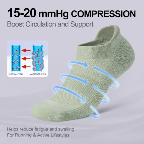 LEVSOX Ankle Compression Socks for Women and Men, Bamboo Viscose Low Cut Cushioned Athletic Running Socks - color: 3 Pairs-light Green/Blue/Purple, size: Small