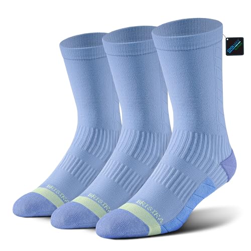 BRISIRA Coolmax Bamboo Viscose Compression Running Crew Socks Women - color: 3 Pairs Light Blue, size: 8-10