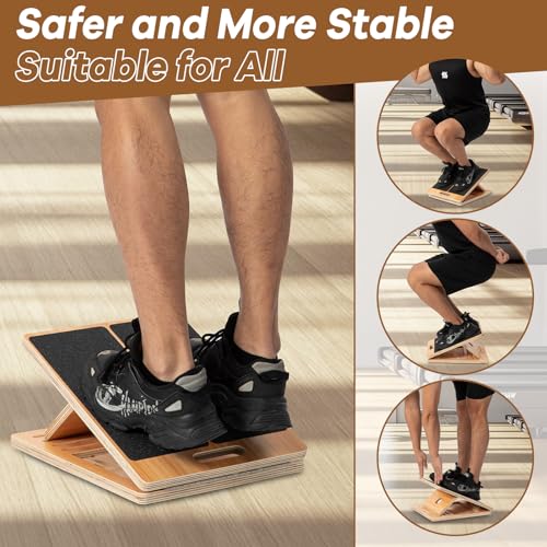 StrongTek 13" Large Yoga Foam Wedges (Pair) & Adjustable Wooden Slant Board Bundle – Ideal for Calf Stretch, Physical Therapy, and Stability Exercises