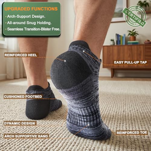 BULLIANT Men Cushioned Compression Nylon Ankle Running Socks No Show 6Pack - color: 6pairs-black8912, size: 6-9