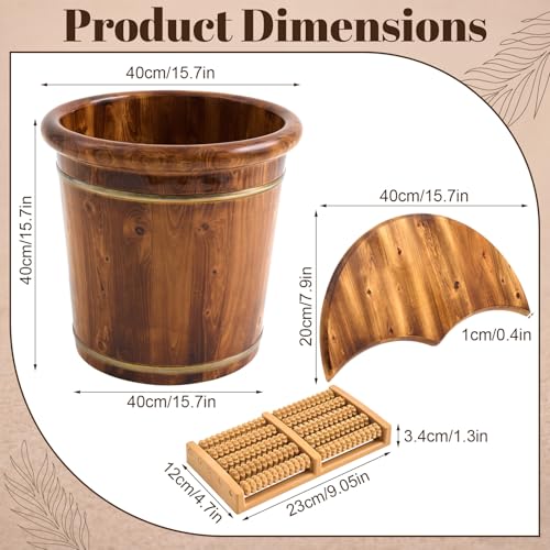 Geelin 15.75" Wooden Foot Bath Bucket with Lid & Massage Roller