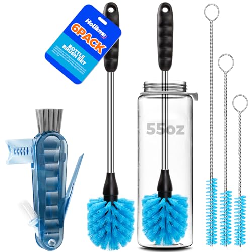 Holikme 6 Pack Bottle Brush 14" Stainless Steel Straw Cleaner Brush,Blue - color: Aqua, size: 6Pack