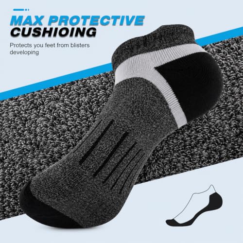 COOPLUS Mens Cushioned Ankle Running Socks Athletic Low Cut Moisture Wicking Cotton Short Sports Socks 7 Pairs - color: 7 Pairs Dark Gray