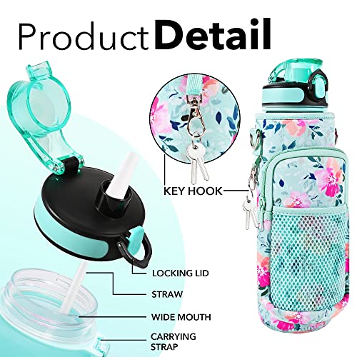 32 oz Water Bottles with Strap & Straw, Sport Motivational Water Bottles - color: Spring Bouquet
