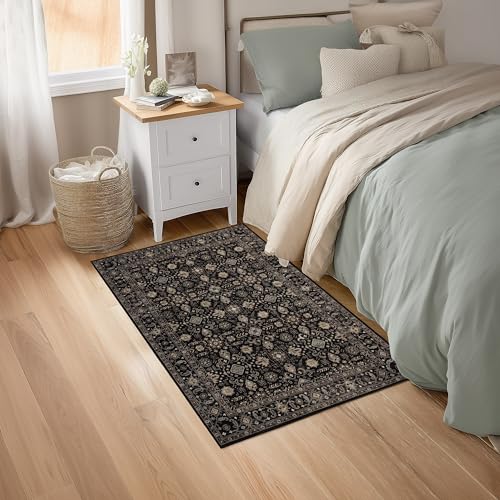 Ruaruarug Washable Small Area Rug 2×3 for Entryway, Ultra Soft, Black Gold - color: Black Gold, size: 2' x 3' (Rectangular)