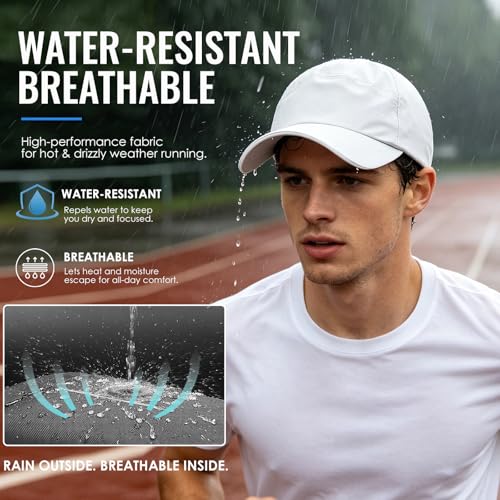 Waterproof Baseball Cap Running Hat Mens Womens Rain Hat Quick Dry Golf Hat with Sweatband Outdoor Breathable Sports Cap - color: White