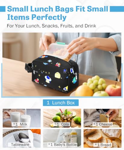 Small Insulated Lunch Bag: Reusable Small Lunch Box, Mini Soft Cooler Bag - color: Planetary Astronauts