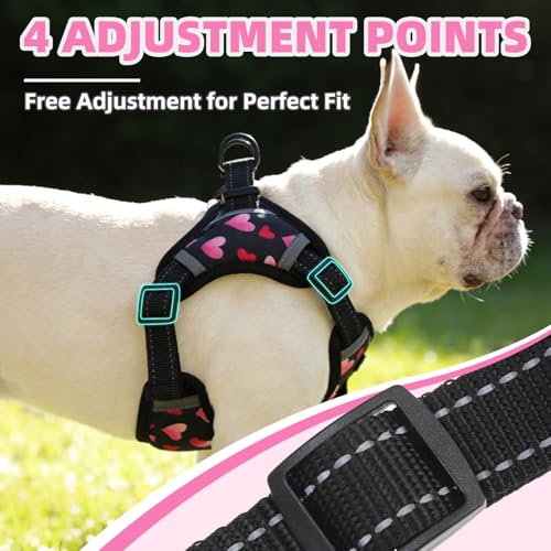 PUPTECK Dog Harness Small Sized Dog, Step in Adjustable Reflective Dog Vest Harness Escape Proof, No Pull Soft Padded Harness Easy Control, Heart, M - color: Black(Heart), size: M (CHEST: 14.5"-20")