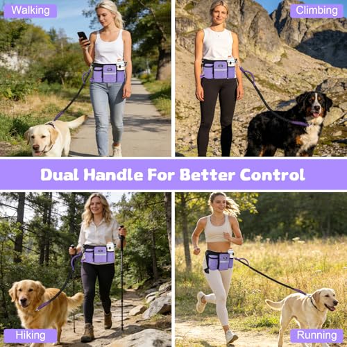 ETACCU Heavy Duty Hands Free Dog Leash with Zipper Pouch Waist Belt for Large Medium Dogs for Running, Walking, Jogging and Hiking, Dual Padded Handles and Durable Bungee (1 Dog Purple) - color: 1 Dog Purple