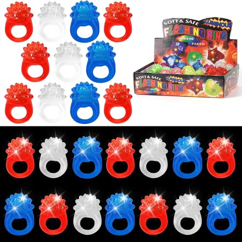 50 Pcs Light Up Rings Flashing LED Rubber Finger Rings for Carnival, July 4th, Halloween, Christmas, Concert, Goodie Bag Fillers, Raves - color: Red Blue White