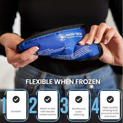 Snow Tech Reusable Gel Ice Packs for Injuries (Large, 11"x14", 4 Pack) – Flexible Hot & Cold Pack for Pain Relief & Swelling – Therapy Compress for Back, Hip, Shoulder, Knee & Large Muscle Groups