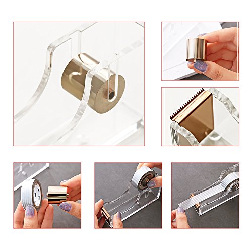 Acrylic Gold Tape Dispenser,Clear Acrylic Desk Dispenser Kit , Modern Design Office Desktop Tape Dispense