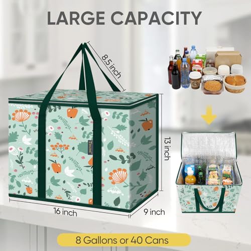 BALEINE Insulated Reusable Grocery Bags with Zippered Top, Large Cooler Bag - color: Spring Stroll, size: 2 Pack