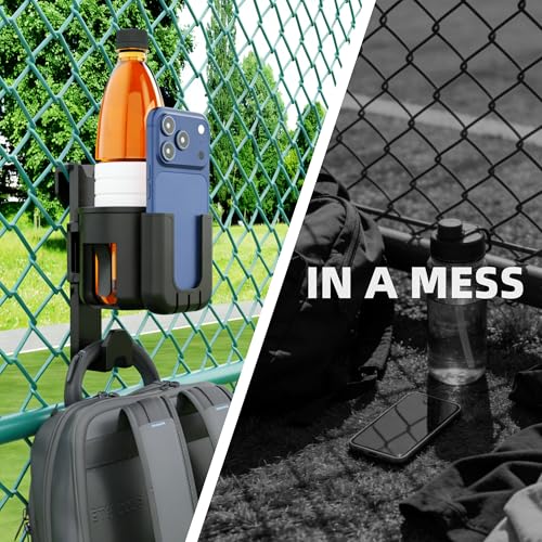 ELETIUO 3-in-1 Pickleball Fence Hook for Court,Sport Court Heavy Duty Hook Hanger with Cup Holder & Phone Holder,Tool-Free Clip-On for Pickleball Paddles,Bags,Water Bottles, Tennis & Baseball Gear