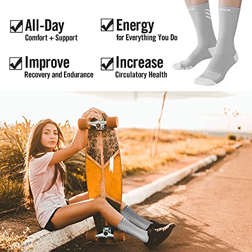 Dri-tech Compression Crew Socks 15-20mmHg (4 Packs) Quick Dry Athletic Running Socks, Small-Medium, Black-Grey-White
