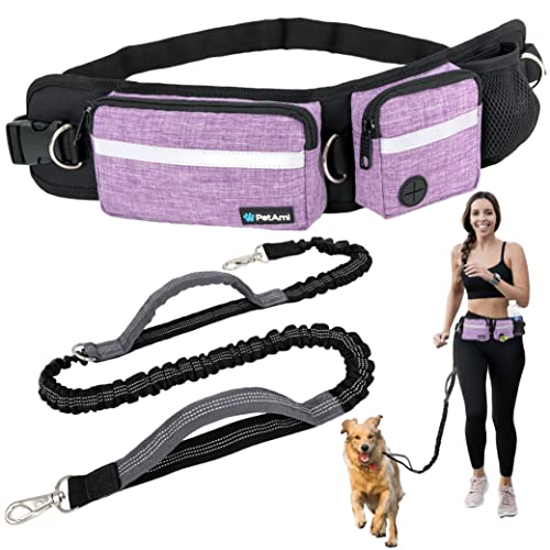 PetAmi Hands Free Dog Leash with Waist Running Belt Bag, Single (Purple) - color: Purple, size: 1 Leash