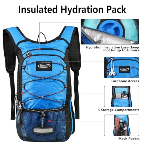 Hydration Backpack with 3L Water Bladder, Small Hydration Pack Backpack for Men Women, Lightweight Water Backpack with Cooler Layer for Running, Biking, Hiking - color: Dark Blue