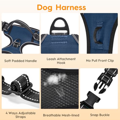 No Pull Dog Harness, No-Choke Soft Padded Reflective Dog Vest Harness with Front Clip & Top Handle, 2 Quick-Release Buckles, Adjustable for Small Medium Large Dogs - color: Royal Sapphire, size: X-Small