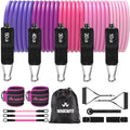 WHATAFIT Resistance Bands with Handles, 150 lb Exercise Bands Set - color: Pink Purple-Ankle