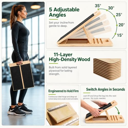Wooden Slant Board for Calf Stretching - 4 Angle Incline Calf Stretch Board