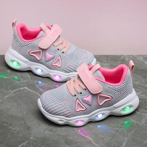 SMILIN Kids Girls Light Up Tennis Shoes, Breathable Lightweight Flashing Sneakers, Adorable Glowing Running Walking Gym Shoes for Toddler Little Kid
