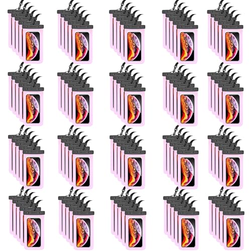 100 Pack 8.5“ Waterproof Cell Phone Pouch - Underwater Dry Bag Case Lanyard - Water Proof Clear Holder Protector for iPhone 17 16 15 Pro Max Plus Samsung Galaxy S25 S24 Ultra Note for Beach Swimming - color: 100 Pack Pink
