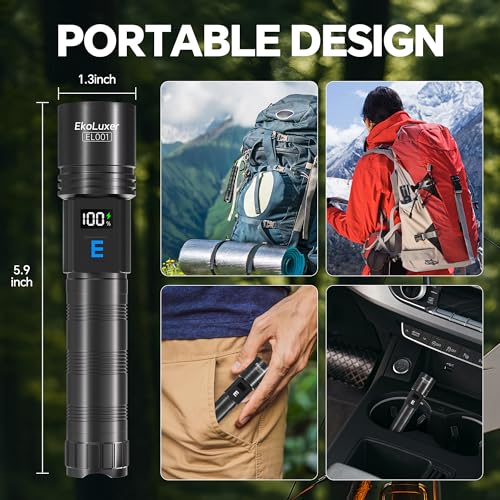 3Pack Rechargeable Flashlights 10000 High Lumens, Super Bright Flashlight with LCD Digital Display, 5Modes Adjustable LED Flashlight Tactical Flashlights High Powered, Flash Lights for Emergency - size: 4 Pack