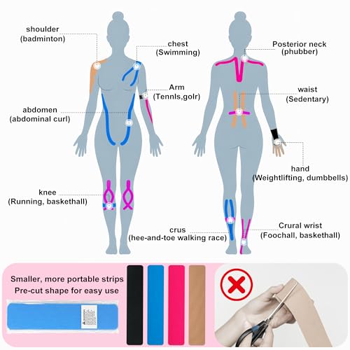 52CT Precut Kinesiology Tape Strips-Latex-Free Kinetic Tape for Pain Relief