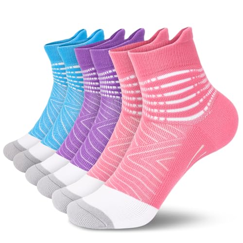 IRAMY Compression Ankle Support Socks Women - Wicking, Cushioned Athletic, Plantar Fasciitis Relief 2/3/6 Pairs - color: Pink+purple+light Blue(3 Packs), size: Small