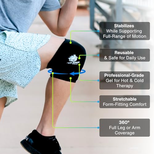 Black Ice Pack Wrap, Hot & Cold Therapy (Large) - Multi-Use Reusable Ice Pack Sleeve for Pain Relief for Knee, Elbow, Hamstring, Shin, Forearm, Ankle - size: Large