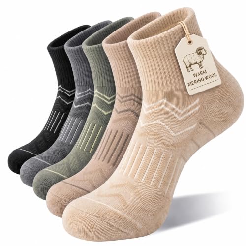 iCamter 5 Pairs Merino Wool Hiking Socks for Women Men - color: Black Grey Army Green Apricot Beige, size: 10-13