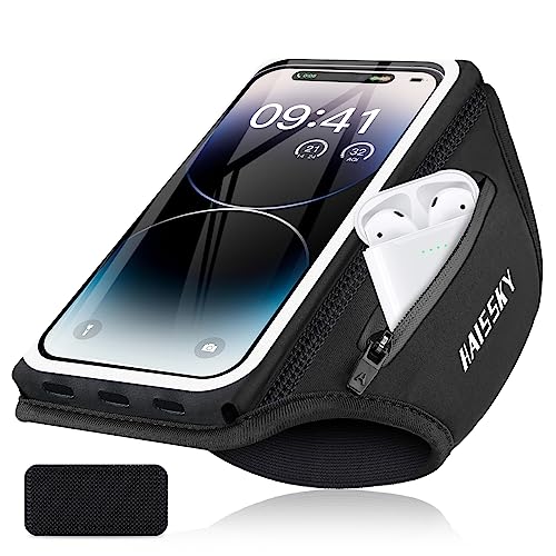 Phone Armband for Running 3D Design Cell Phone Armband with Zipper Pocket for Earbuds Car Keys, Water Resistant Sport Arm Band for iPhone 14 13 12 11 Pro Galaxy S20 S30 Fit Up to 6.9'' with Phone Case