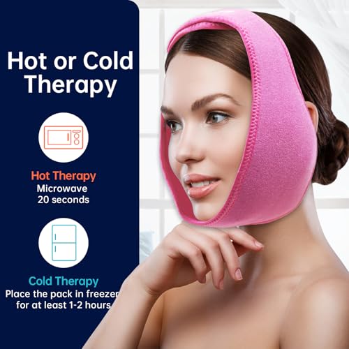 Wisdom Teeth Ice Pack Head Wrap Jaw Face Ice Pack with 4 Gel Packs - color: Hot Pink-4 Gel Pack