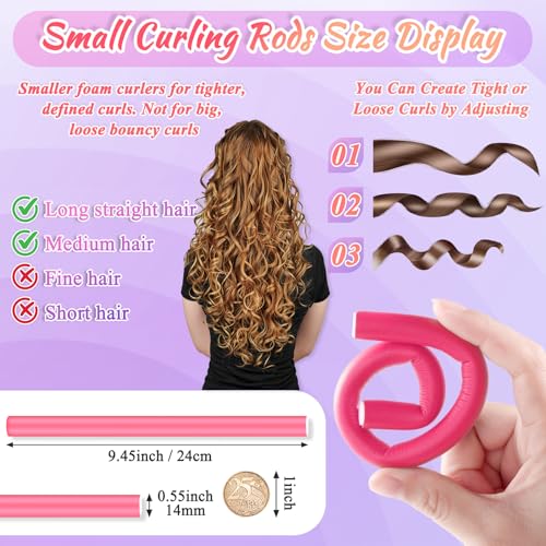 Selizo 30Pcs 9.45"x0.55" Flexible Hair Rollers, Foam Curlers for Short, Medium and Long Hair, No Heat Curlers, Hair Rods - Pink(Diameter 0.55') - color: Pink(Diameter 0.55")