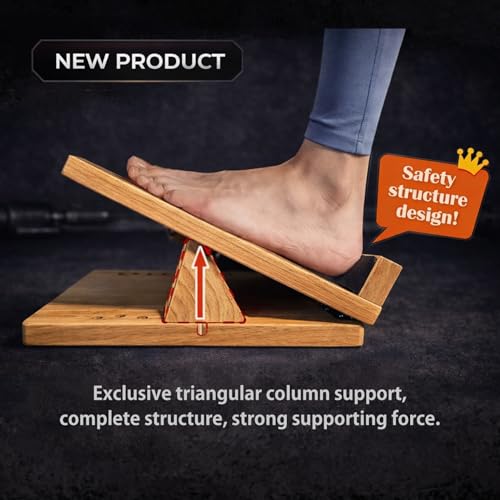 16-Level Adjustable Solid Wood Slant Board – 550 lbs Heavy Duty Incline Board for Calf Stretching, Ankle Mobility & Squats – Wooden Squat Wedge for Weightlifting, Gym & Strength Leg Training