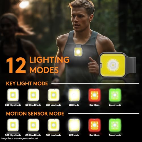 Yls Running Lights for Runners, Rechargeable Clip on Light with 12 Lighting Modes, LED Night Safety-Light for Walking, Camping, Hiking, Jogging, Outdoor Adventure, Black - color: Black