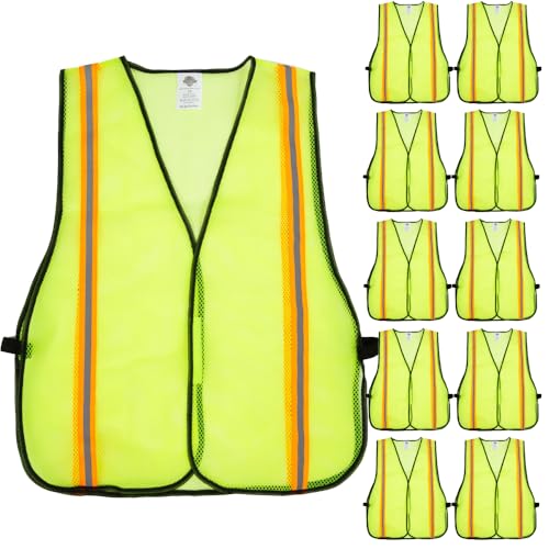 Dazonity High Visibility Reflective Safety Vest, Durable Mesh,High Visibility Reflective Strips, Fit for Men & Women, Work, Construction,Cycling, Surveyor, - color: Yellow-10packs