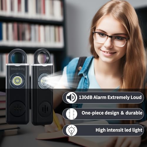 Rechargeable Personal Safety Alarm Keychain for Women,Self Defense Keychain Alarm with Strobe Light and 130dB Siren Help Women,Men,Elderly, Emergency Security Whistle Alert (Black)