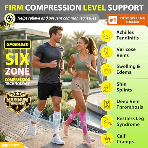 BLITZU Calf Compression Sleeves, Footless Compression Socks for Men & Women - color: Pink, size: Large/X-Large