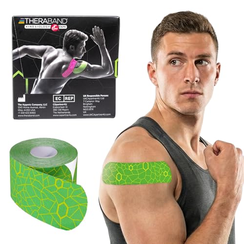 THERABAND Kinesiology Tape, Shoulder, Back & Knee, 1 Roll, Green/Yellow - color: Green/Yellow
