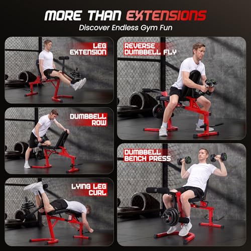 ANCHEER Leg Extension and Curl Machine, Adjustable Leg Workout Machine for Lower Body Training, 880LB Capacity Plate Loaded Leg Developer for Quads, Hamstrings & Glutes, Home Gym Equipment - color: Red