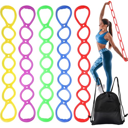 Zomiboo 5 Pcs 7 Ring Resistance Exercise Bands Resistance Stretch Band with Drawstring Backpack Bag Portable TPR Elastic Stretching Leg and Arm Exerciser for Home or Fitness Center Walking