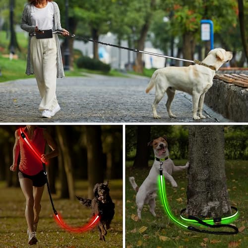 LED Dog Leash Waist Hands Free, Light Up Dog Walking Leash with Pouch - color: Multicolor