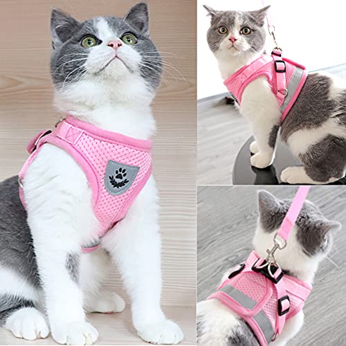 FEimaX Dog Harness and Leash Set for Walking, Soft Mesh Adjustable Easy Control Lightweight Cat Vest Harnesses with Reflective Strips, Escape Proof Small Dogs Cats Vests - color: Pink, size: XXS