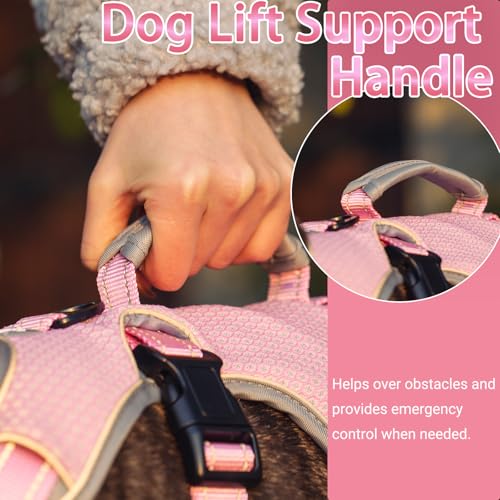 Escape Proof Dog Harness, No Escape No Pull Reflective Dog Harness with Durable Handle, Adjustable Heavy Duty Vest for Small Medium Large Dogs, Walking and Training (Pink,S) - color: Pink, size: S (Pack of 1)