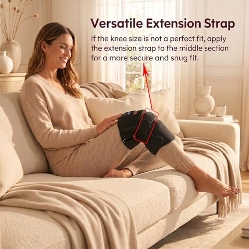 Red Light Therapy Knee Massage, with Heat & Vibration,660nm 940nm 850nm Near Infrared, Wireless 5000mAh Controller, 30‑Min Auto‑Off, for Knee Elbow Shoulder (BLACK-1-PACK) - size: BLACK-1-PACK