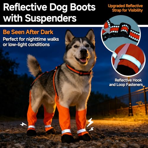 Adjustable Dog Suspender Boots – Reflective, Waterproof - color: Orange, size: X-Small