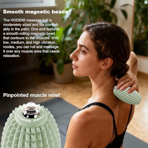 HODEMI Vibrating Massage Ball with Magnetic Rolling Head, Handheld High-Frequency Vibration Massager, 3 Speed Levels, Rechargeable Silicone Massage Roller for Gym, Office, and Travel Use (Green) - color: Green