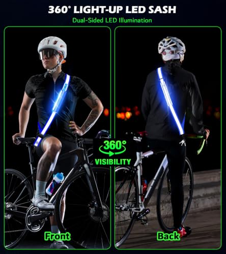Ylzzrs LED Belt Reflective Sash for Walking at Night,High Visibility Adjustable Night Running Safety Gear,Light Up Running Belt Reflective Gear with Phone Bag/Armband for Runners Walkers Men Women - color: Blue