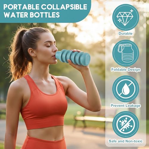 LemonRoad 2 Pcs 20 oz Collapsible Water Bottles, Pink, Teal Blue - color: Pink,Teal Blue